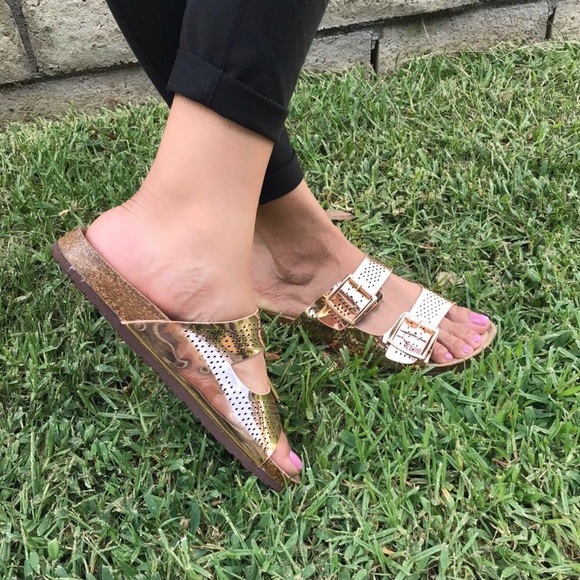 RoseGold Double Buckle Footbed Slides Sandals✨ - Picture 5 of 6